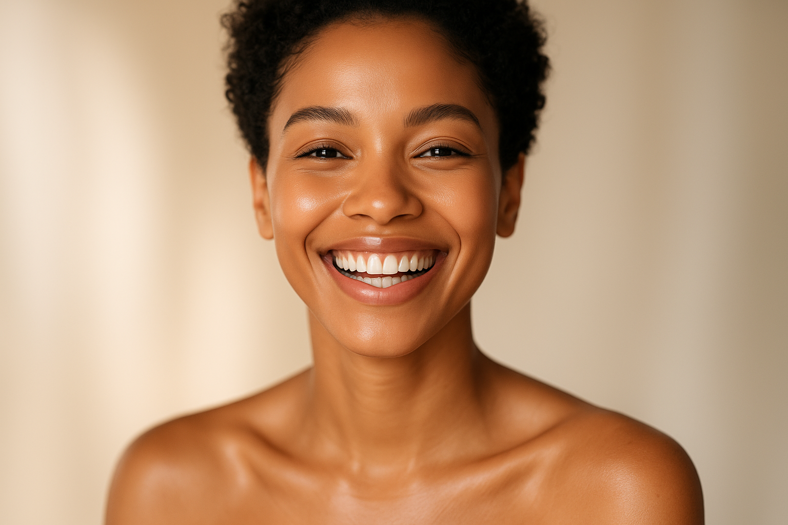 a woman who looks happy with her flawless skin 